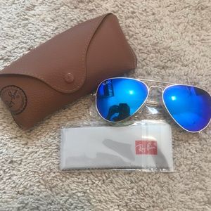 rayban large aviator sunglasses rose gold & blue